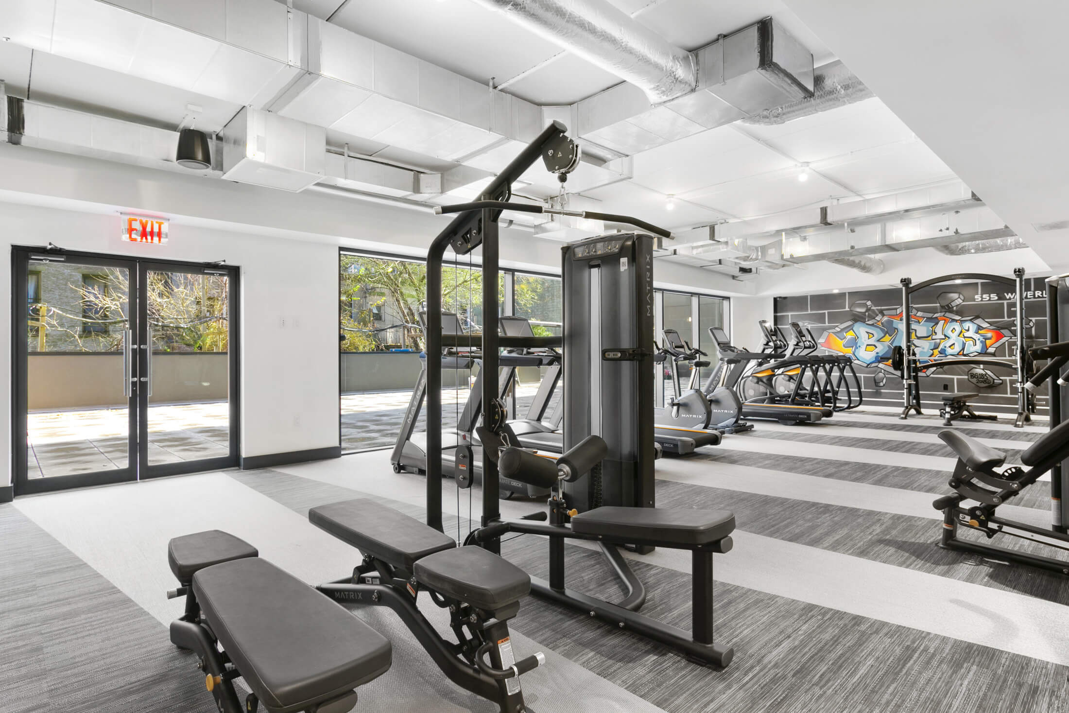 Workout Benches and other exercise equipment in 555 Waverly's Fitness Center